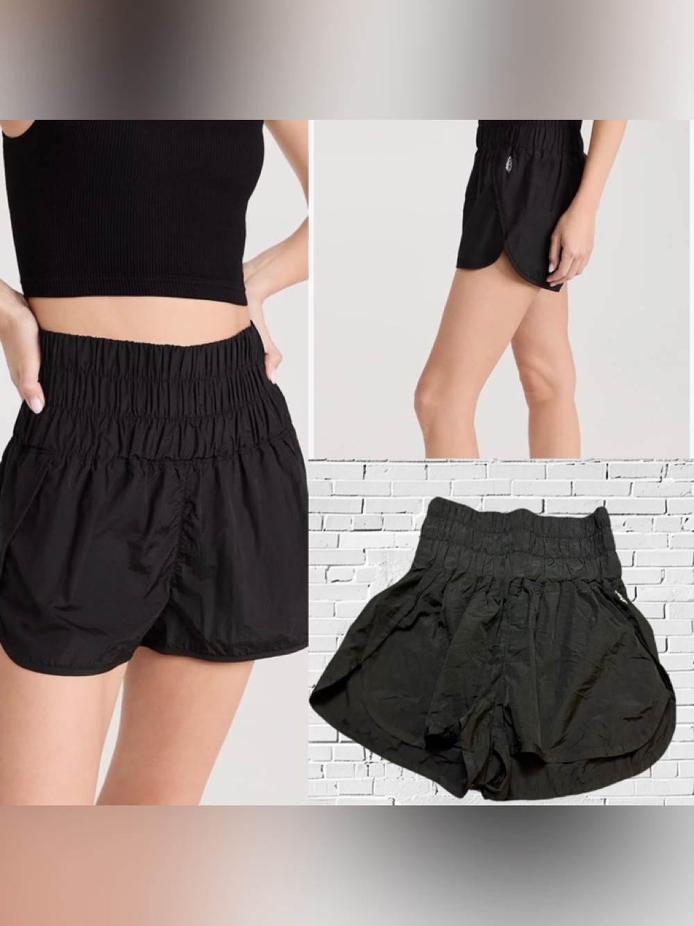 FP Movement by Free People Black High-Waist Smocked Runner Shorts SP